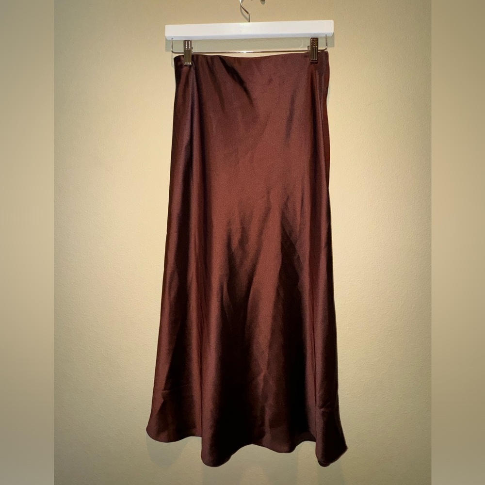 CHOCOLATE BROWN ASOS DESIGN MIDI SLIP SKIRT